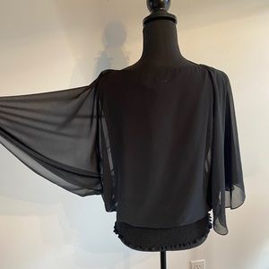 Sleeveless tank top with sheer arm batwing cover